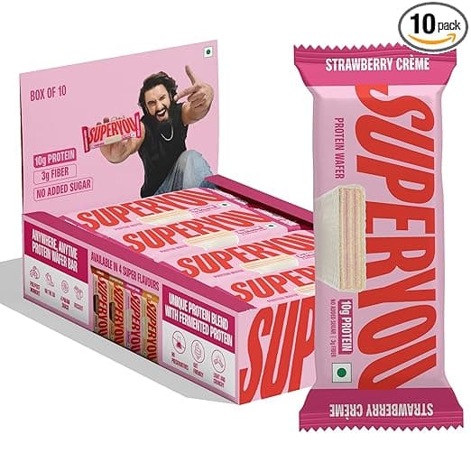 Superyou Strawberry Protein Wafer Bars (Pack Of 10) | 10gm Protein