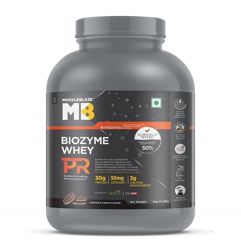 MuscleBlaze Biozyme Whey PR, 2 kg (4.4 lb), Cookies & Cream