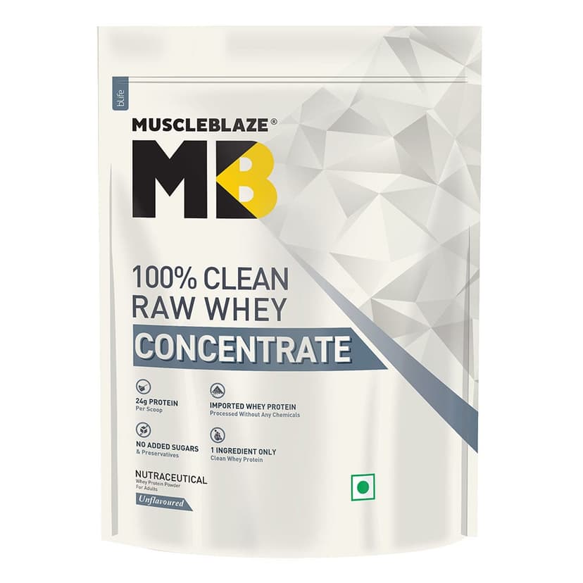 MuscleBlaze 80% Raw Whey Protein Supplement Powder, 100% Clean Raw Whey Unflavoured, 500 g (1.1 lb)