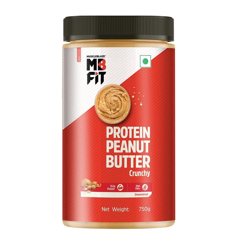 MuscleBlaze High Protein Peanut Butter, 0.750 kg, Unsweetened Crunchy