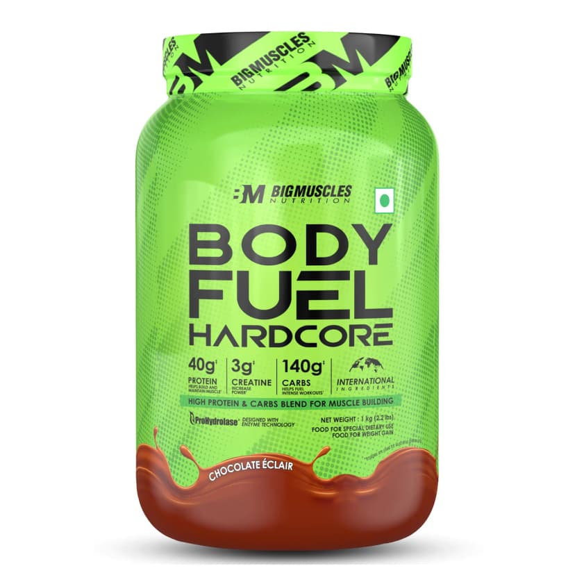 Bigmuscles Nutrition Bodyfuel Hardcore Mass Gainer - 1 Kg (2.2 Lb), Chocolate Eclair 