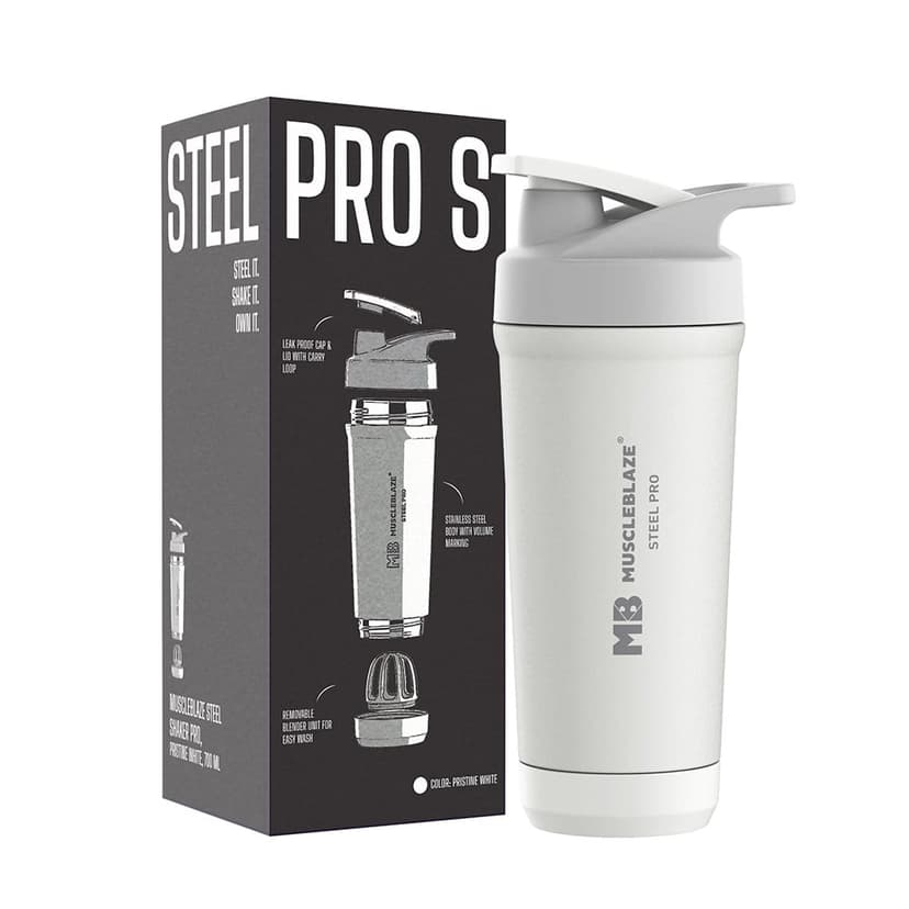 MuscleBlaze Steel Shaker Pro, 700 ml, Pristine White