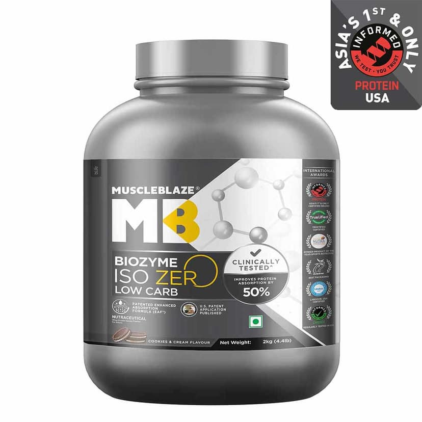 MuscleBlaze Biozyme Iso-Zero, 2 kg (4.4 lb), Low Carb Cookies & Cream