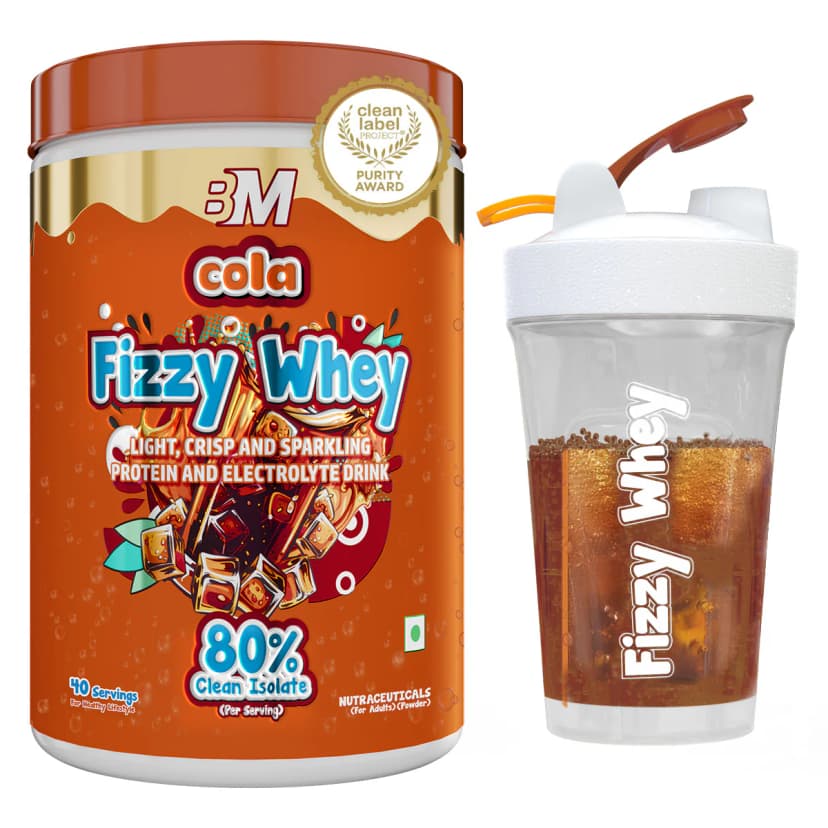 Big Muscles Fizzy Whey [ COLA ] | Clear Whey Protein isolate + Electrolytes - 600gm