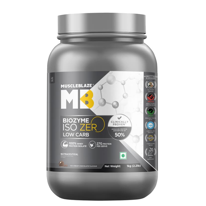 MuscleBlaze Biozyme Iso-Zero, 1 kg (2.2 lb), Low Carb Ice Cream Chocolate