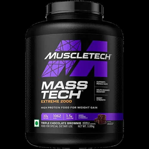 MuscleTech MassTech Extreme 2000 3kg | 30g Protein | Triple Chocolate Brownie | Weight Gain