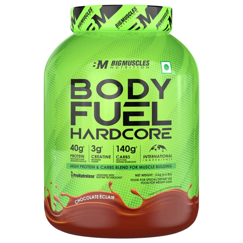 Bigmuscles Nutrition Bodyfuel Hardcore Mass Gainer - 3 Kg (6.6 Lb), Chocolate Eclair