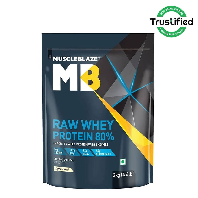 MuscleBlaze 80% Raw Whey Protein Supplement Powder, 100% Clean Raw Whey Unflavoured, 500 g (1.1 lb) - MuscleBlaze 80% Raw Whey Protein Supplement Powder, 2 kg (4.4 lb)