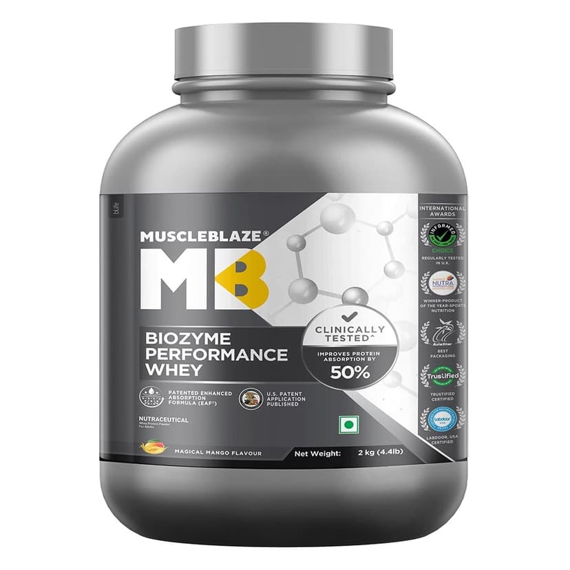 MuscleBlaze Biozyme Performance Whey, 2 kg (4.4 lb), mango