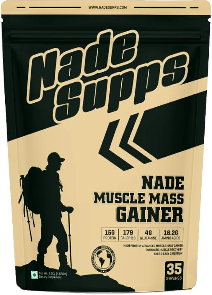 Nade Supps Muscle Mass Gainer – High Protein Weight Gainer Supplement | 2.2kg (4.85lbs) | 15g Protein, 179 Calories, 4g Glutamine, 16.2g Amino Acids | 35 Servings  Chocolate Flavor