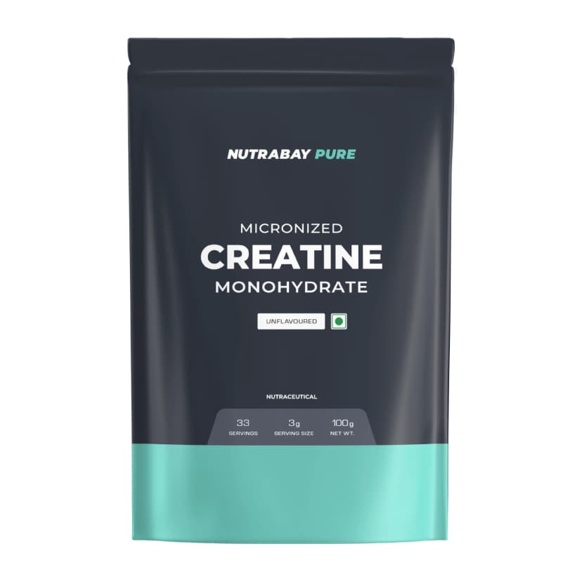 Nutrabay Pure Creatine Monohydrate Micronised - 100 gm (0.22 Lb), Unflavoured