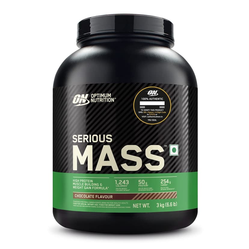 OPTIMUM NUTRITION (ON) Serious Mass High Protein High Calorie Weight Gainer Powder - 3 kg (Chocolate)