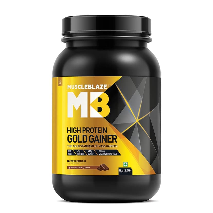 MuscleBlaze High Protein Gold Gainer, 5 kg (11 lb), Chocolate - MuscleBlaze High Protein Gold Gainer, 1 kg (2.2 lb), Chocolate Bliss