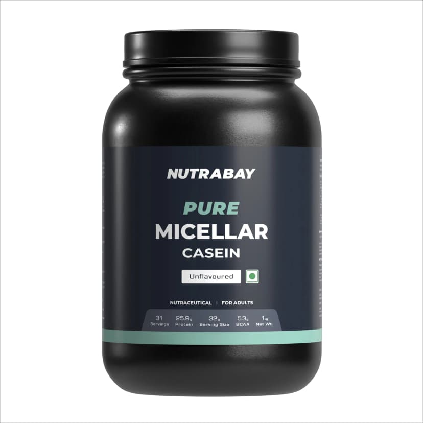 Nutrabay Pure 100% Micellar Casein Protein - 1 Kg (2.2 Lb), Unflavoured