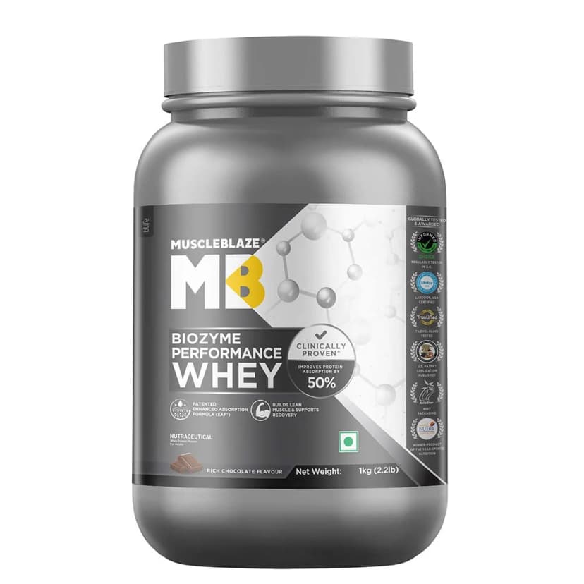 MuscleBlaze Biozyme Performance Whey, 1 kg (2.2 lb), Rich Chocolate